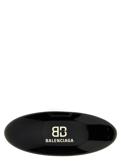 Balenciaga Logo Detailed Hair Clip In Black