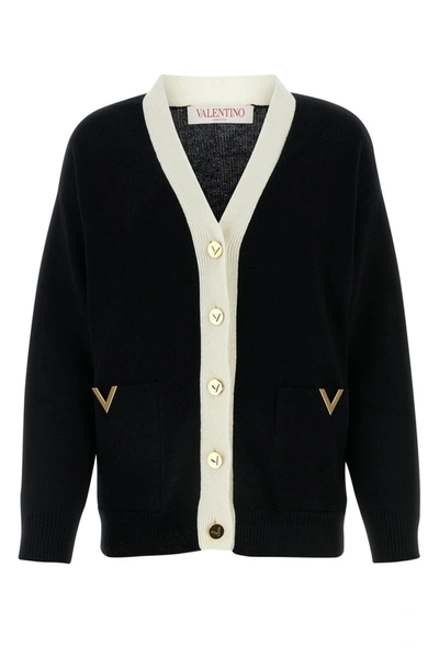 Valentino Vgold Virgin Wool Cardigan In Black