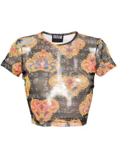 Versace Jeans Couture Heart Couture-print Crop Top In Black