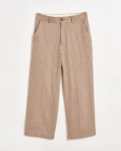 Billy Reid Plaid Cropped Flat Front Trouser In Brown