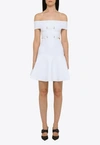 Alexander Mcqueen White Off-the-shoulders Mini Dress With D Rings In Viscose Blend Knit Woman In White