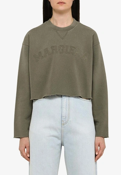 Maison Margiela Logo-patch Cropped Sweatshirt In Olive
