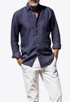 Les Canebiers Divin Button-up Shirt In Linen In Navy