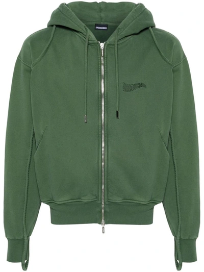 Jacquemus Men's Le Sweater Camargue Full-zip Hoodie In Dark Green