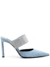 Sergio Rossi Sr Paris 100mm Denim Mules In Blue/crystal