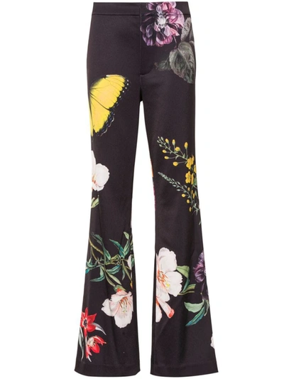 Alice And Olivia Essential Floral Ronnie High-rise Straight-leg Trousers In Black