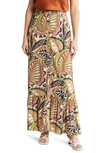 Dr2 By Daniel Rainn Paisley Button Front Maxi Skirt In Sand Multi