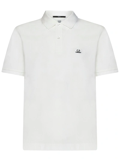 C.p. Company Logo-embroidered Polo Shirt In Bianco