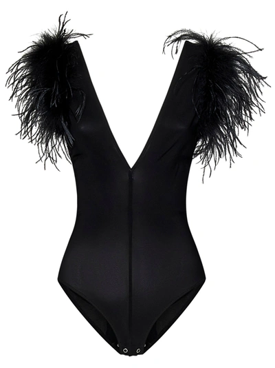 Pinko Feather-trim V-neck Bodysuit In Black