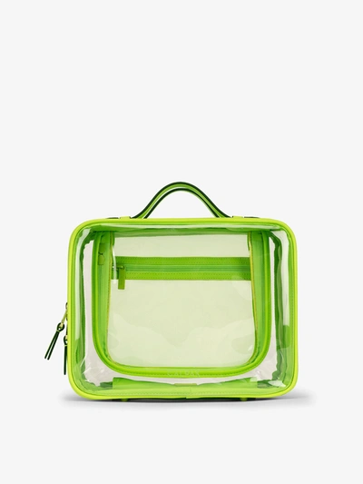 Calpak Large Clear Cosmetics Case In Electric Lime