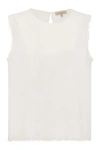Antonelli Fringed Sleeveless Linen Top In White