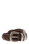 Brunello Cucinelli Braided Calfskin Belt With Detailed Buckle And Tip In Tobacco
