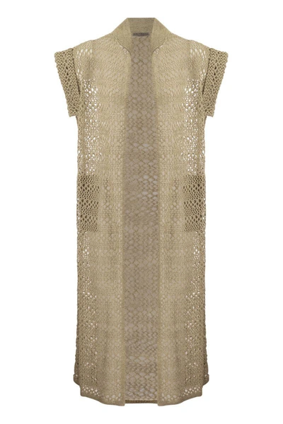Brunello Cucinelli Net Long Cardigan In Linen And Silk In Natural