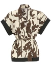 Brunello Cucinelli Leaf-print Cotton Blouse In Panama/tabacco