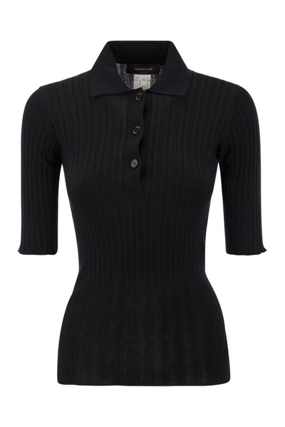 Fabiana Filippi Silk And Cotton Blend Polo Shirt In Black
