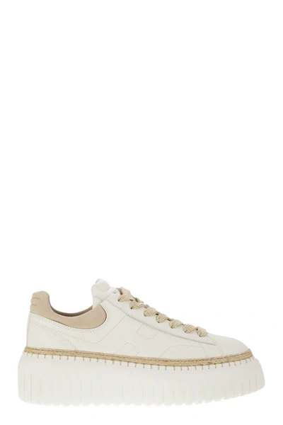 Hogan H-stripes Leather Sneakers In White/beige
