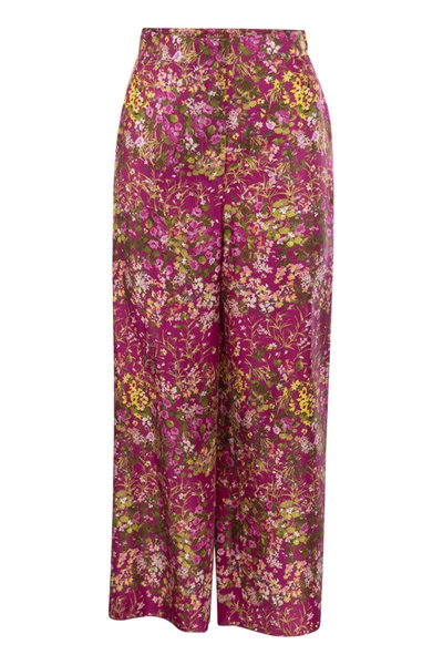 Max Mara Studio Operoso - Printed Silk Trousers In Fuchsia