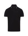 Moncler Striped Trim Cotton Piquet Polo Shirt In Black