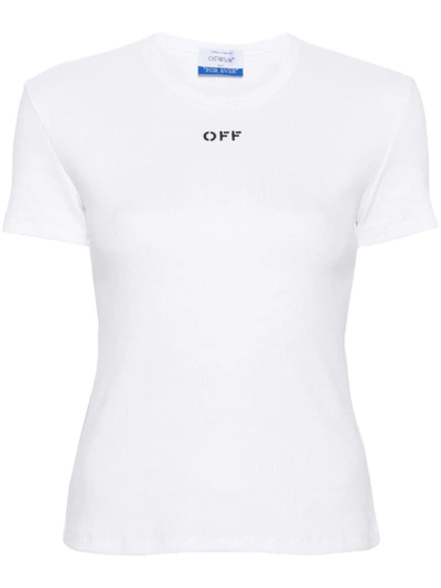 Off-white Logo Rib-knit Cotton T-shirt In White/black