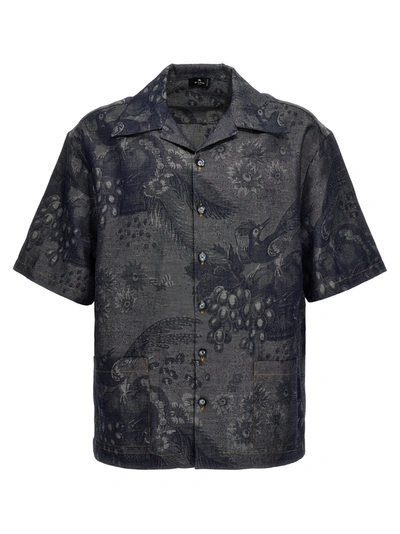 Etro Patterned-jacquard Shirt In Blue