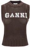 GANNI OPEN STITCH KNITTED VEST WITH LOGO