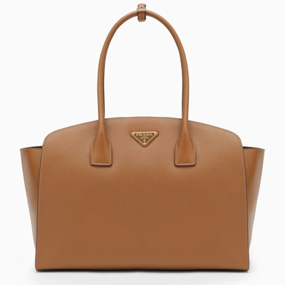 Prada Large Caramel-coloured Leather Shopping Bag In Orange