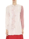 Jw Anderson Ruffled-front Striped Silk-charmeuse Tunic Top In Multi