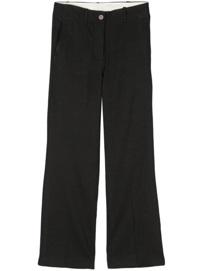 Alysi Flared Linen Cropped Trousers In Black