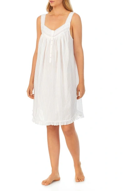 Eileen West Sleeveless Dobby Stripe Nightgown In White