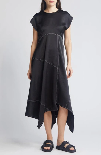 Allsaints Agnes Cap Sleeve Handkerchief Hem Dress In Black