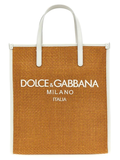 Dolce & Gabbana Logo Embroidery Shopping Bag Tote Bag Beige In Brown