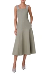 AKRIS PUNTO SQUARE NECK COTTON TWILL MIDI DRESS