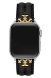 Tory Burch Apple Watch Kira Black Leather Strap, 38mm-45mm In Black