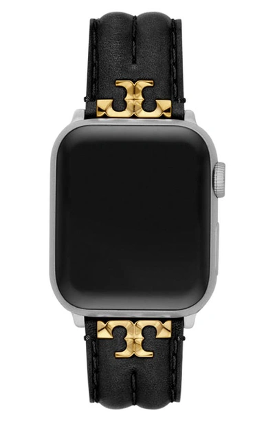 Tory Burch Apple Watch Kira Black Leather Strap, 38mm-45mm