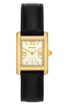 Tory Burch The Eleanor Watch - Leather And Gold-tone Stainless Steel In Black