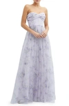 Dessy Collection Floral Print Strapless Tulle In Lilac Haze Garden