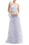 Dessy Collection Floral Tulle One-shoulder Gown In Lilac Haze Garden