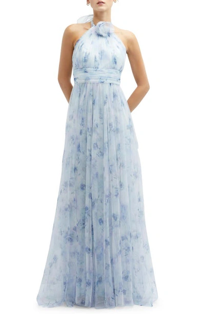 DESSY COLLECTION FLORAL PRINT TULLE GOWN