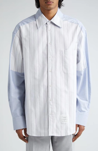 Thom Browne Oversize Paneled Cotton Button-up Shirt In Light Blue