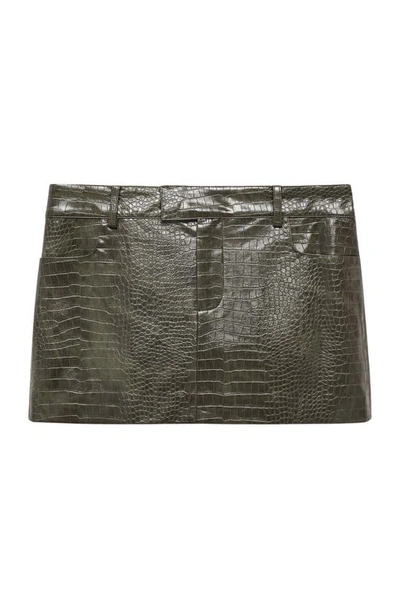 Mango Croc Embossed Faux Leather Miniskirt In Khaki