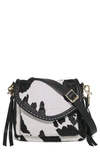 AIMEE KESTENBERG MINI ALL FOR LOVE COW PRINT GENUINE CALF HAIR & LEATHER CROSSBODY SADDLE BAG