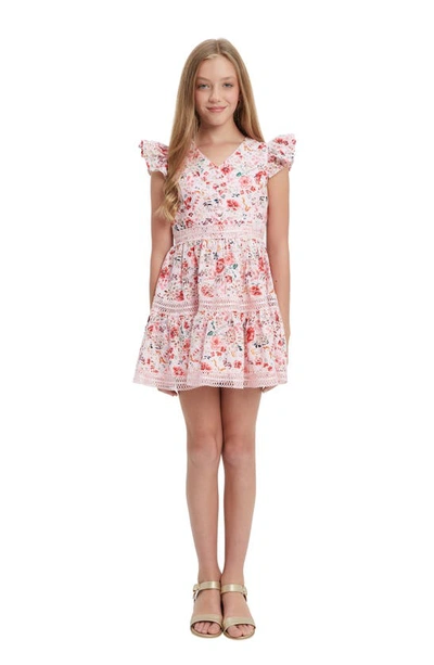 BARDOT JUNIOR KIDS' ZIETTA FLORAL FLUTTER SLEEVE MINIDRESS