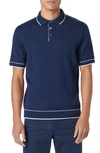 Bugatchi Johnny Collar Basket Stitch Cotton Blend Polo Sweater In Blue