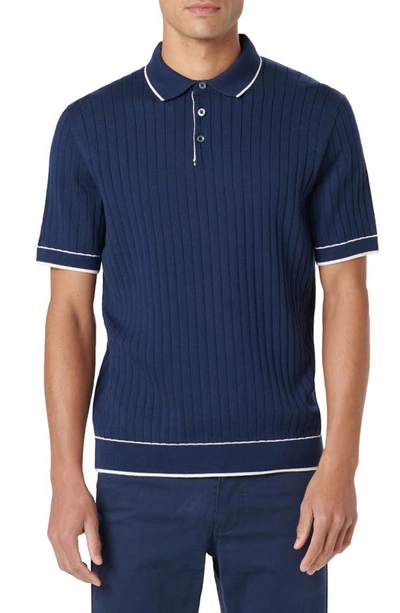 Bugatchi Johnny Collar Basket Stitch Cotton Blend Polo Sweater In Blue