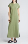 Allsaints Anna Crew Neck Short Sleeve Maxi Dress In Grass Green