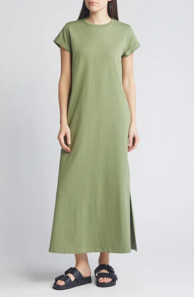 Allsaints Anna Crew Neck Short Sleeve Maxi Dress In Grass Green