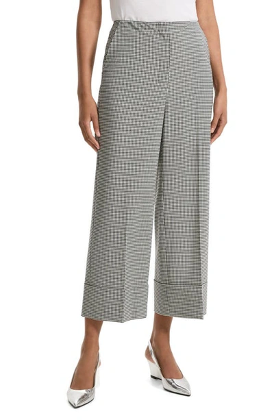 Theory Wide Leg Check Cropped Trousers In Black Multi
