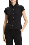 Theory Cap-sleeve Modern Silk Georgette Blouse In Black