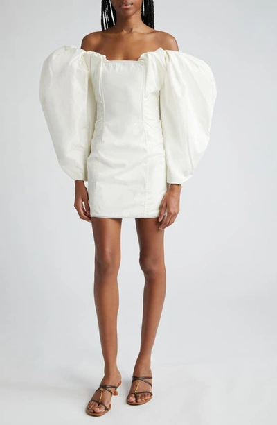 Jacquemus Off-the-shoulder Gathered Taffeta Mini Dress In White