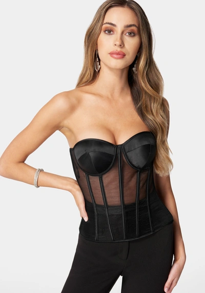 Bebe Sheer Lace Up Corset In Black